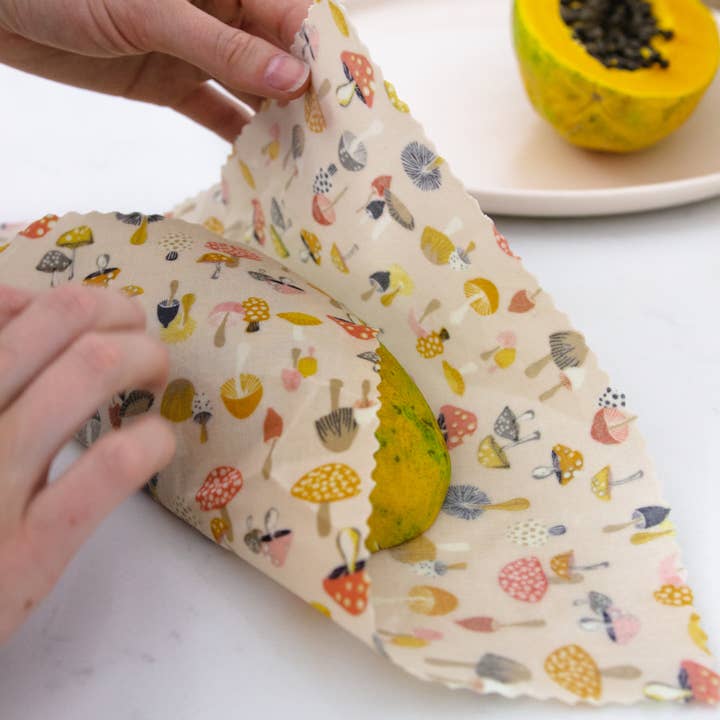 Goldilocks Goods - Wholesale Food Storage Wrap/Bag - Reusable Beeswax Food Wraps: Mushrooms Single Medium1