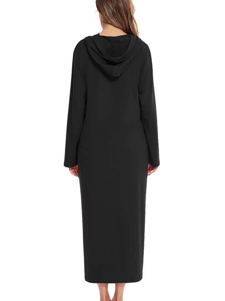 Queenado – wholesale Dress – Women's – Zip Front Hooded Night Dress with Pockets
