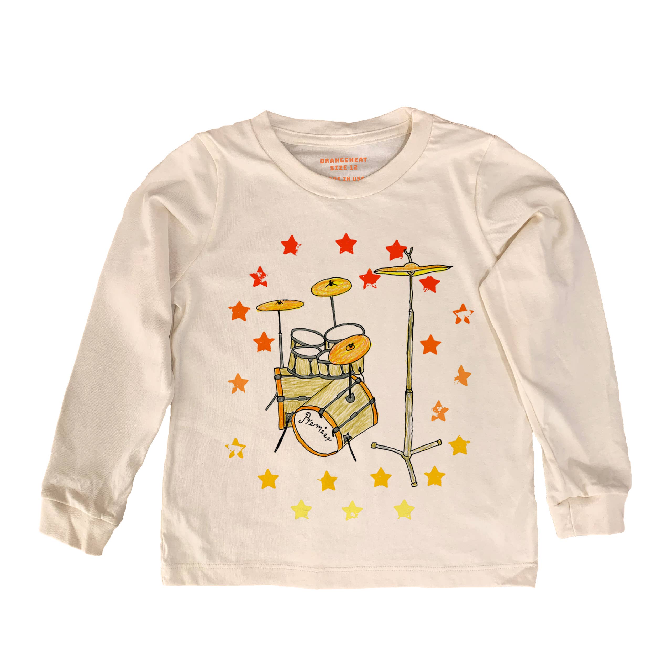 orangeheat - Vendita all'ingrosso Maglietta serigrafata - Bambini - Drums - Maglietta organica per bambini a manica lunga1