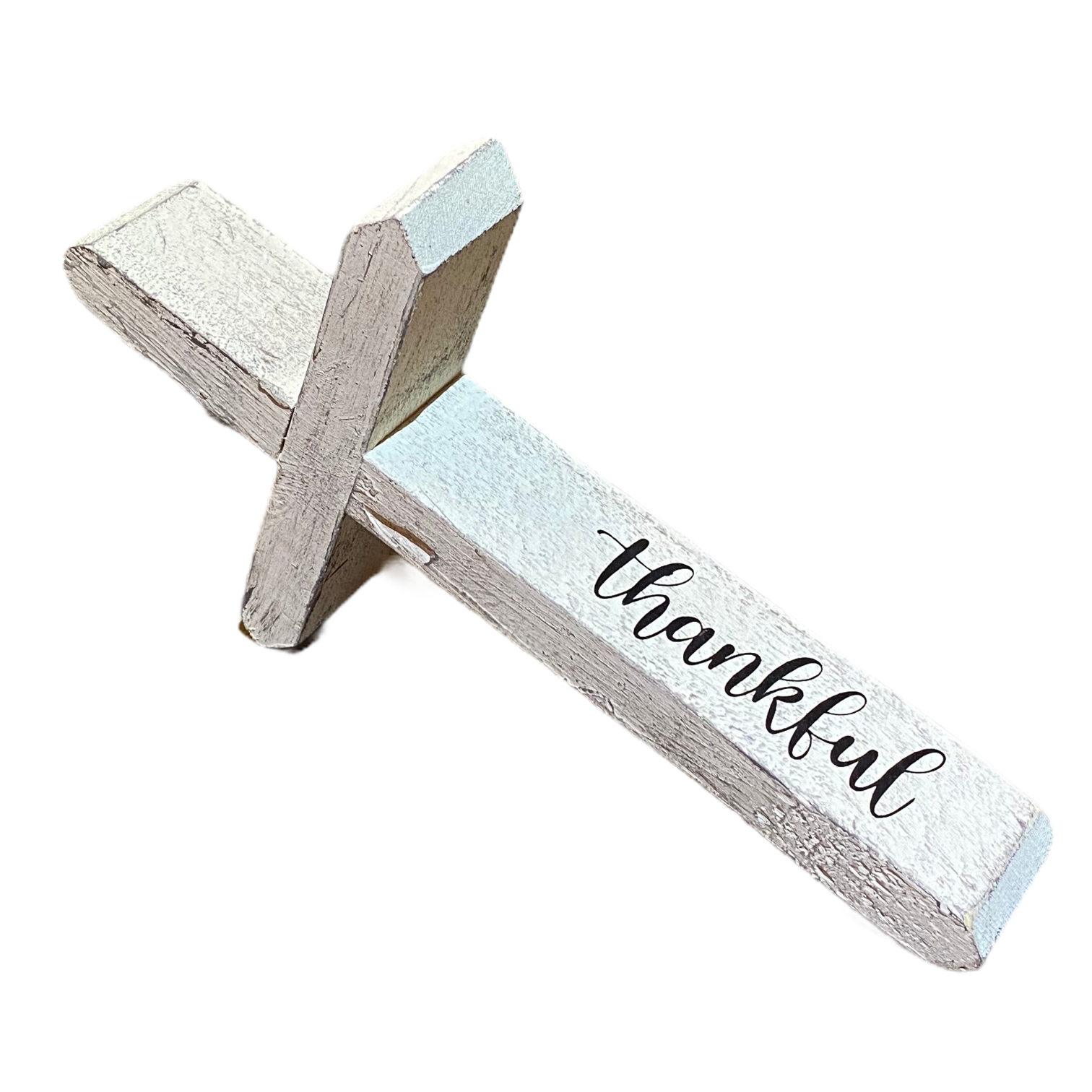 Joshua Jar - Venta al por mayor Carteles de escritorio/mesa - Cruz Rústica – Agradecido (Acabado Blanco)1