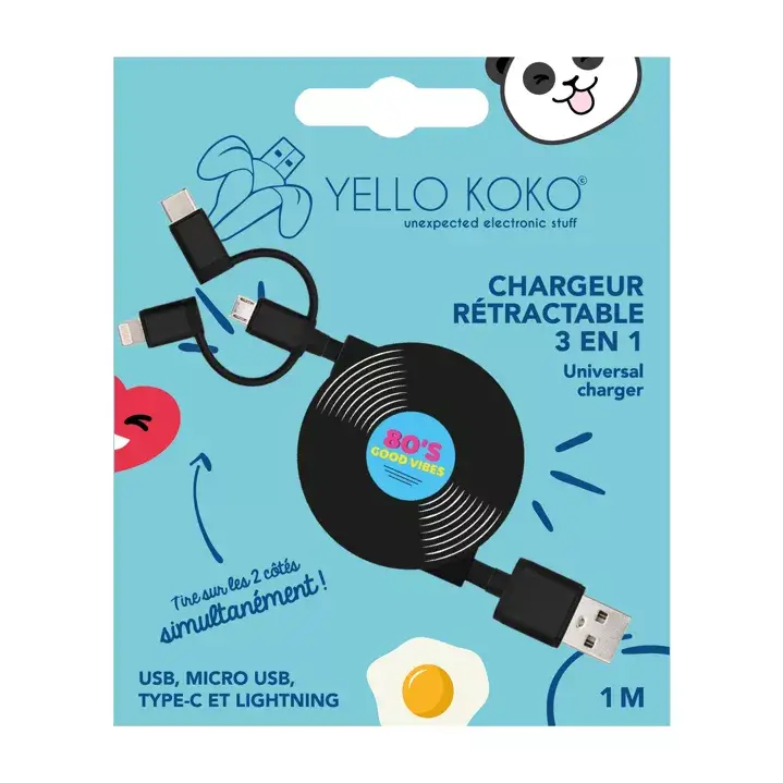 Yello Koko – Großhandel Ladekabel – Aufziehbares 3-in-1-Ladekabel – VINYL1