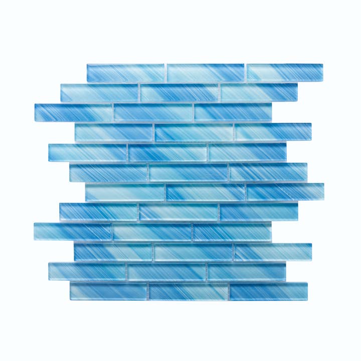 Hand Painted Offset 1" x 4" Glass Mosaic Tile, Backsplash for Kitchen and Bathroom - 5 Square Feet Per Carton for wholesale by WS Tiles