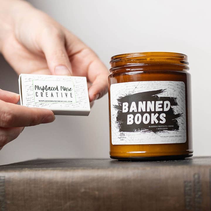 Banned Books Literary Candle (Roasted Walnuts + Vanilla) for wholesale by Misplaced Muse Creative