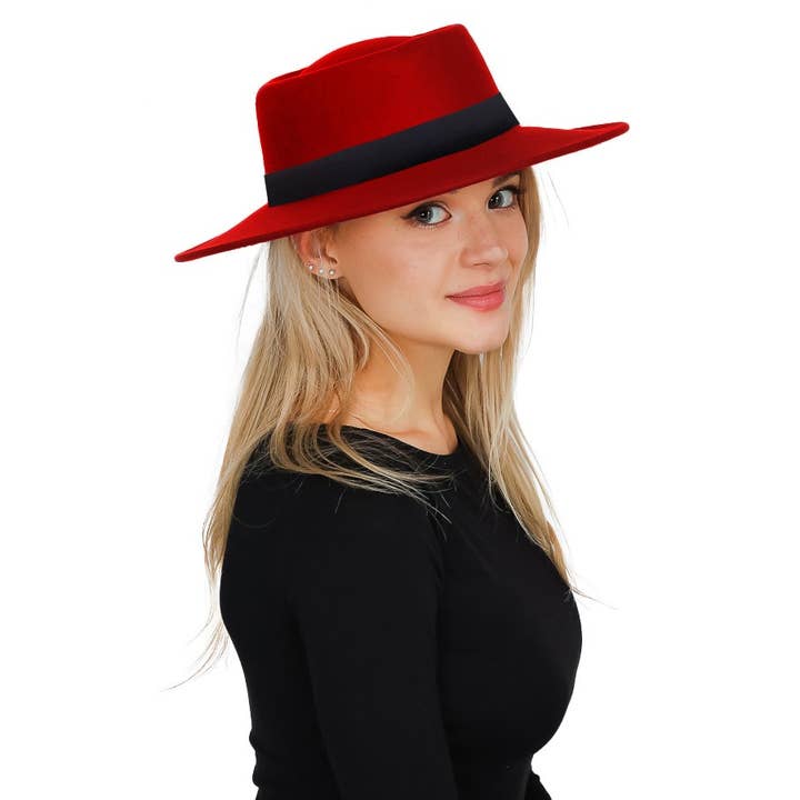 Cap Zone - Wholesale Fedora - Women's - Bolero Felt Pork Pie Crown Hat-Black Band10