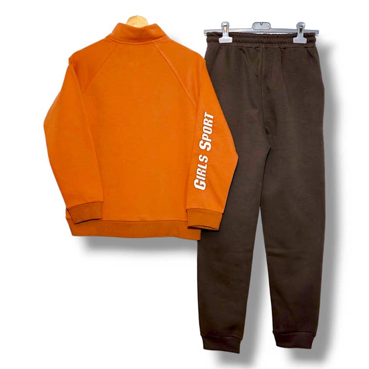 Orange Girls' Athletic Zip-Up Lounge Set - Cozy Terra Sportswear for wholesale on Faire2