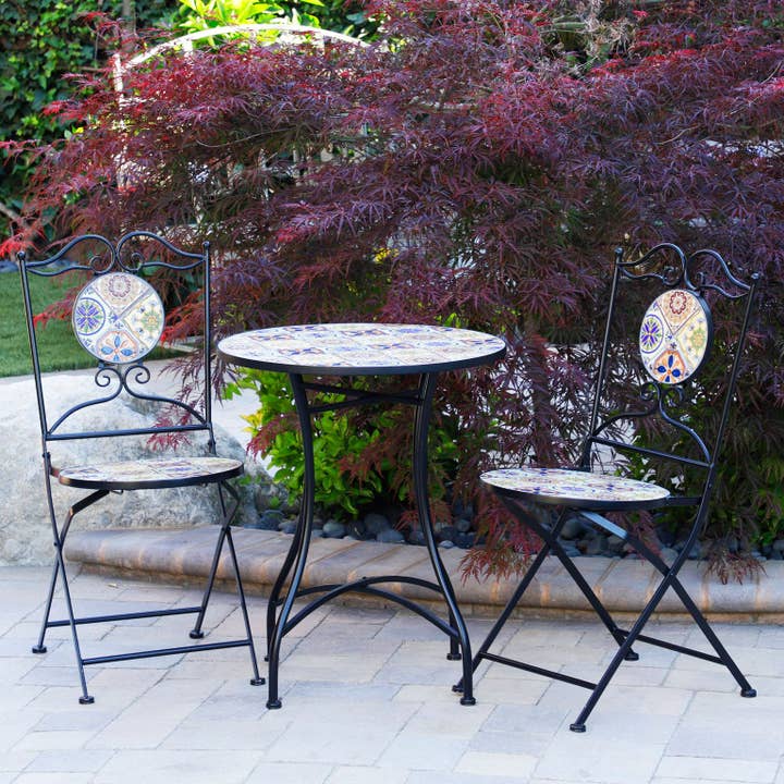 Alpine Corporation Mediterranean Floral Tile Bistro Set for wholesale by Alpine Corporation