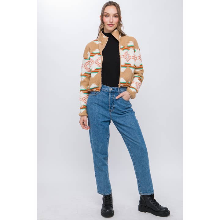 Baie Bleue - Wholesale Jacket - Women's - Aztec Sherpa Full Zip Jacket3