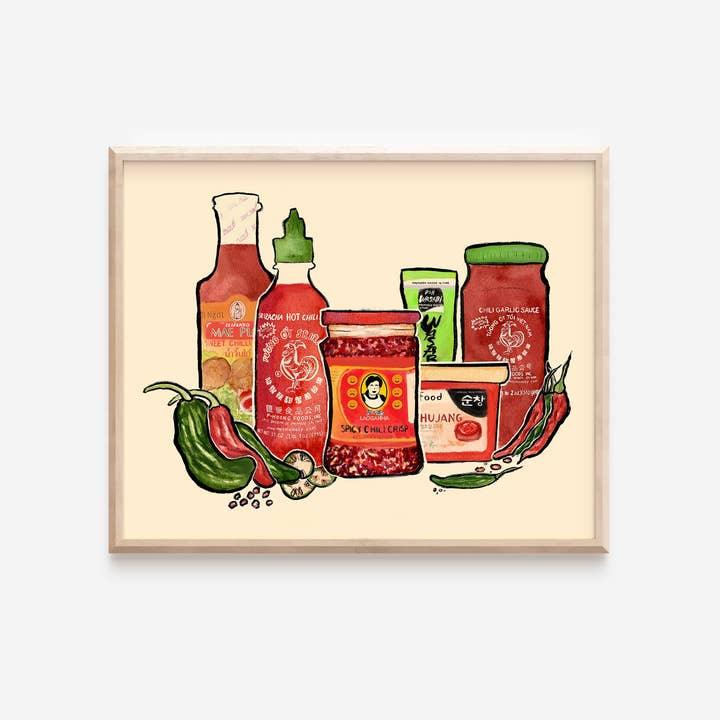 Asian Hot Sauces Art Print for wholesale by Menmin Made