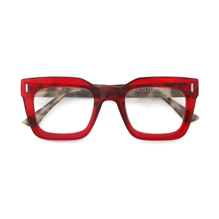 Ryan Simkhai Eyeshop - Wholesale Eyeglasses - Women's - NESS | Transparent Red | Grey Tortoise | Blue Light1