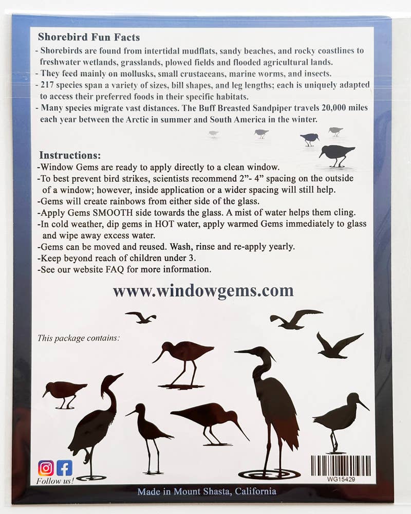Window Gems - Wholesale Suncatcher - Shore Birds Window Clings - Prismatic Bird Strike Deterrent5