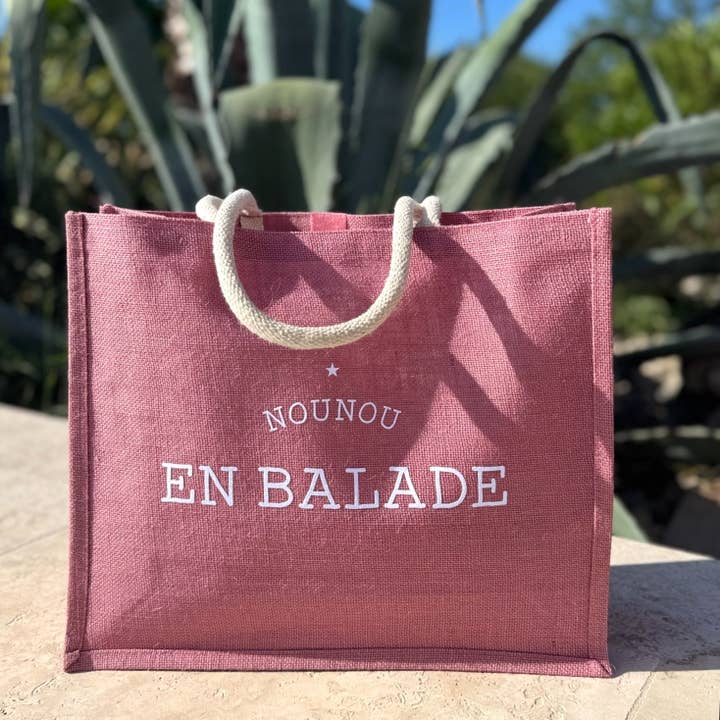 Pink jute tote bag - Nanny on the Go - L for wholesale by Marcel & Lily