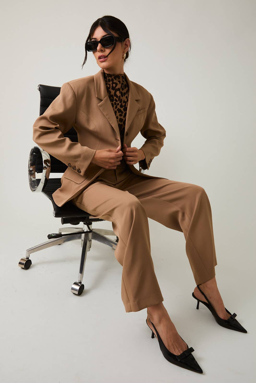 TAUPE STRUCTURED SHOULDER FIT & FLARE BLAZER for wholesale on Faire