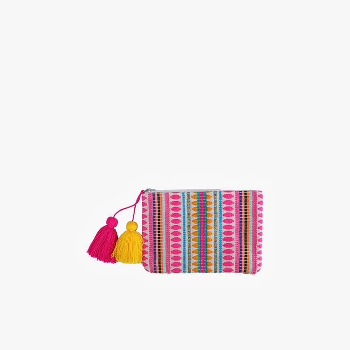 Jen & Co. - Wholesale Pouch - Women's - *SALE* CS2162 Faith Printed Cotton Pouch w/ Fringe
