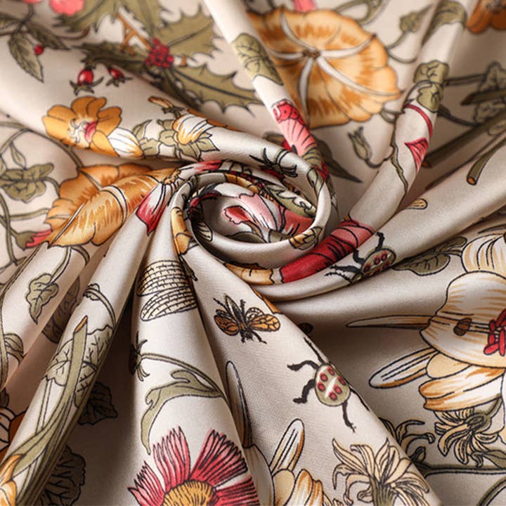 AK Brand - Wholesale Scarf - Women's - Satin Floral Print Square Scarf with Elegant Vintage Inspire9