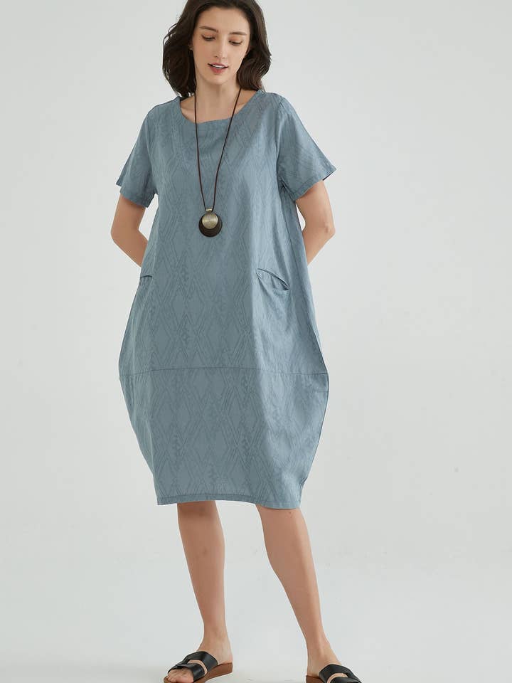 Whisper Mint - Venta al por mayor Vestido - Mujer - Vestidos de verano de jaquard azul ventoso para mujeres maduras3
