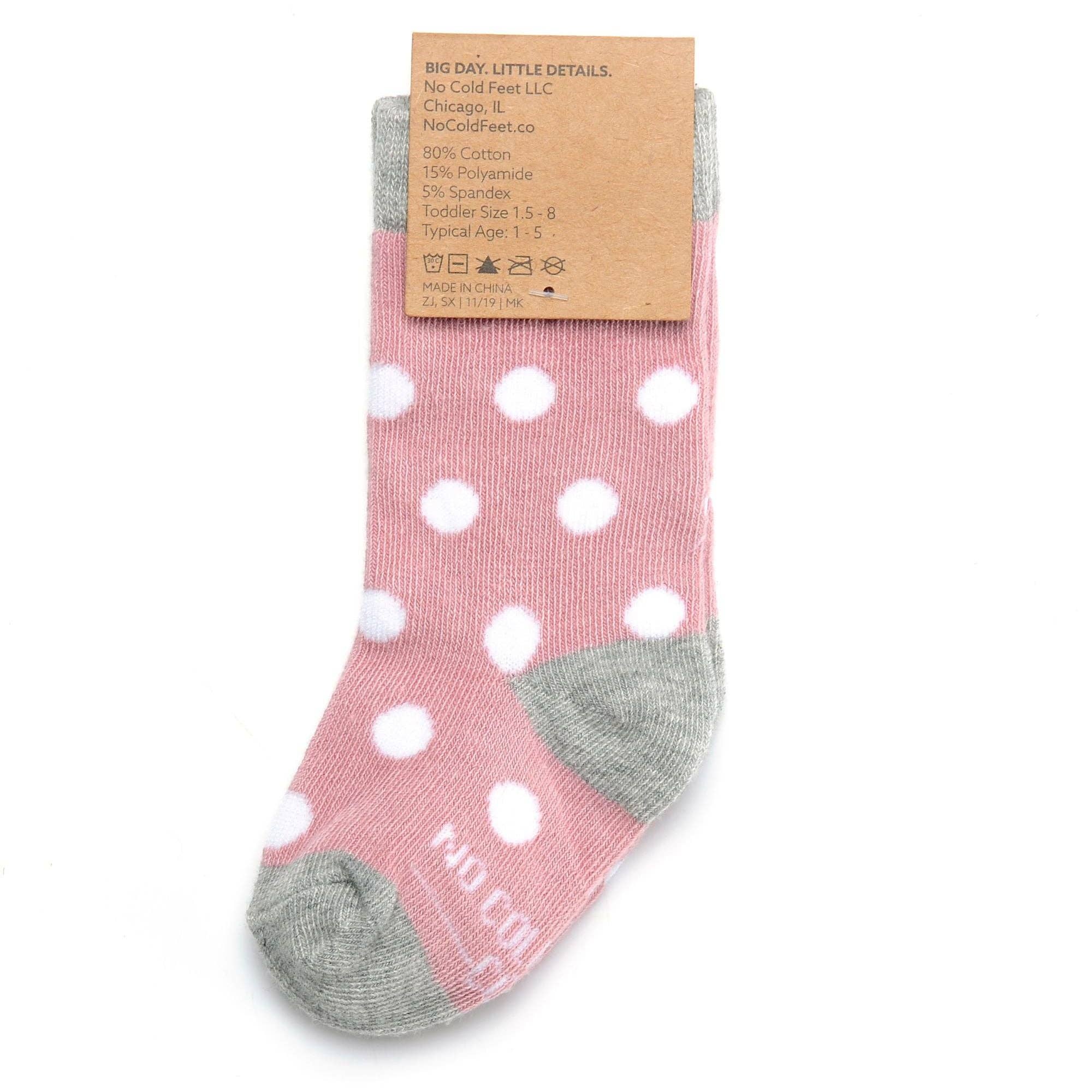 No Cold Feet - Wholesale Socks - Kids - Dusty Rose with White Polka Dot Toddler Socks2