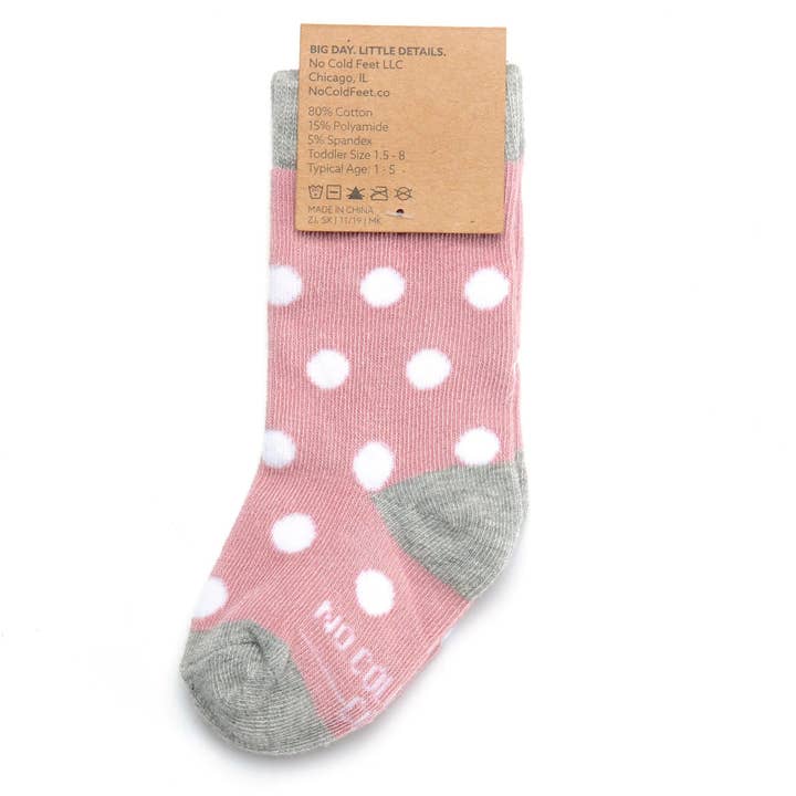 No Cold Feet - Wholesale Socks - Kids - Dusty Rose with White Polka Dot Toddler Socks2