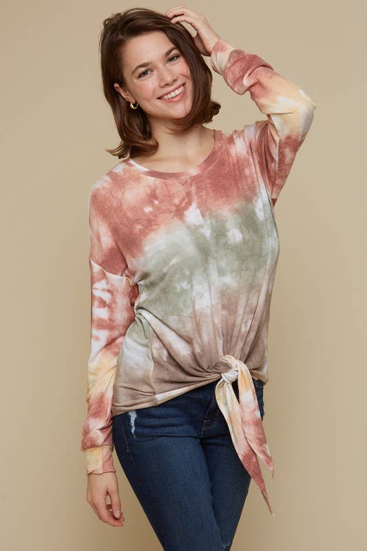 Rost/Braun/Senfgelb Batik-Sweatshirt mit unterer Krawatte - 14490T-1 für den Großhandel auf Faire1