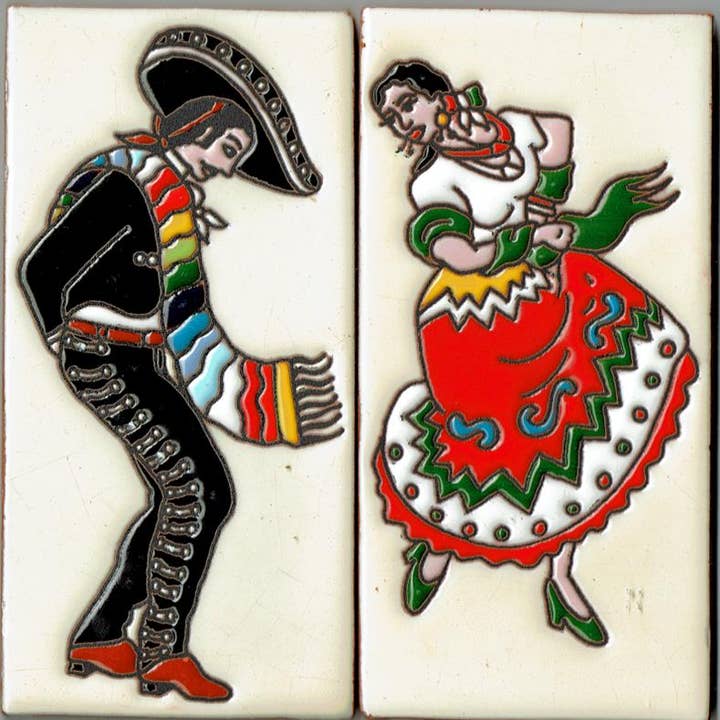 Mexican Tapatio dancers tile pair for wholesale by Arara Enterprises