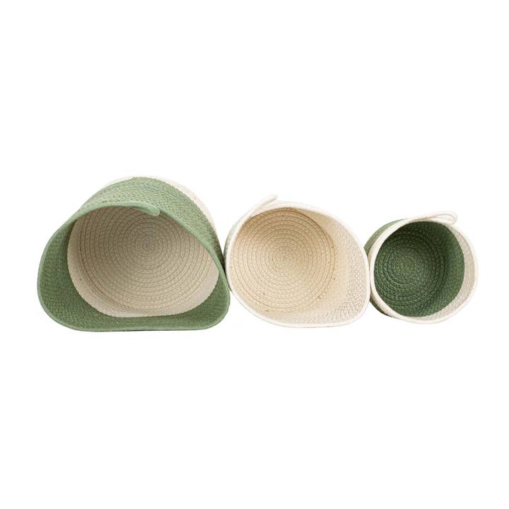 Foreside Home & Garden - Wholesale Basket - SALE - Polly Set 3 Color Block Baskets Green Cotton3