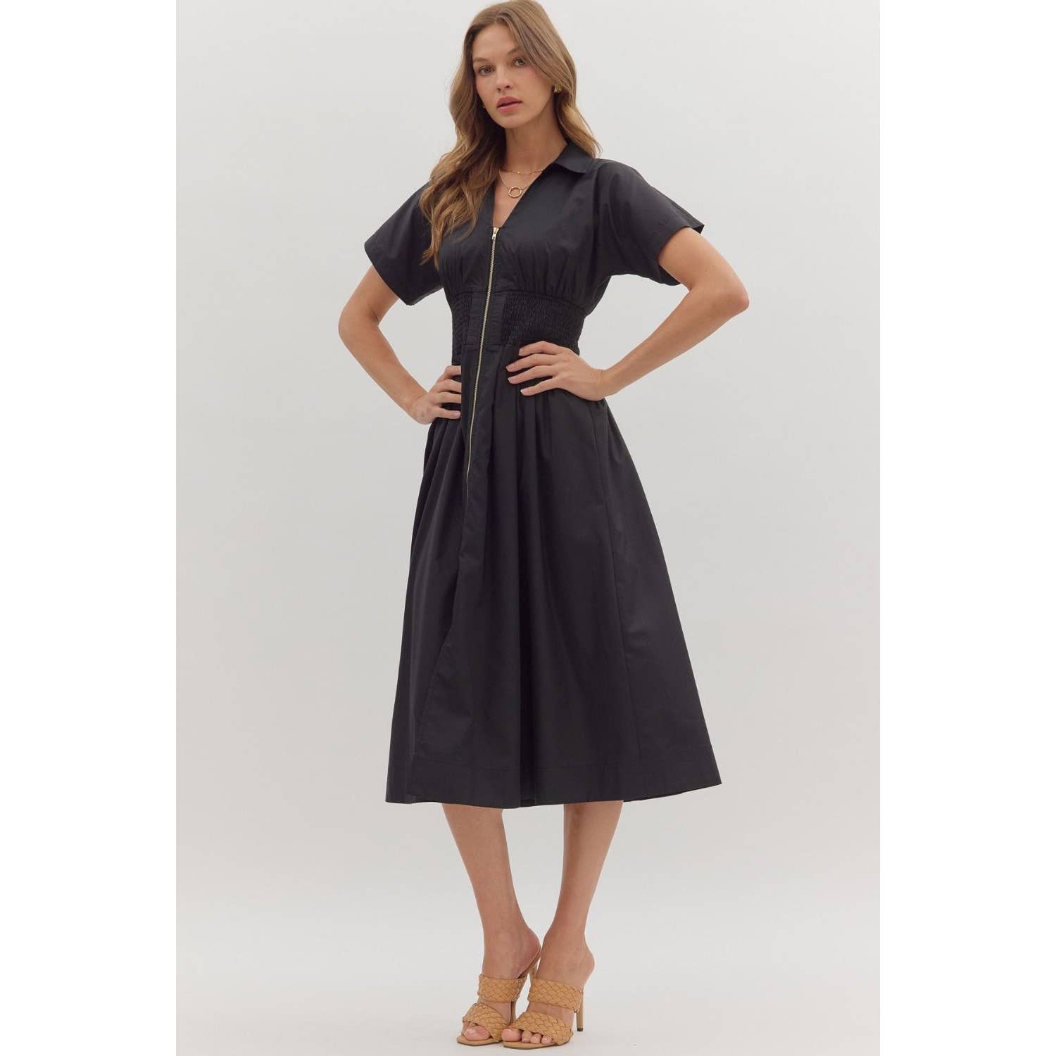 STYLE USA - Wholesale Dress - Women's - Solid short sleeve midi dress 6