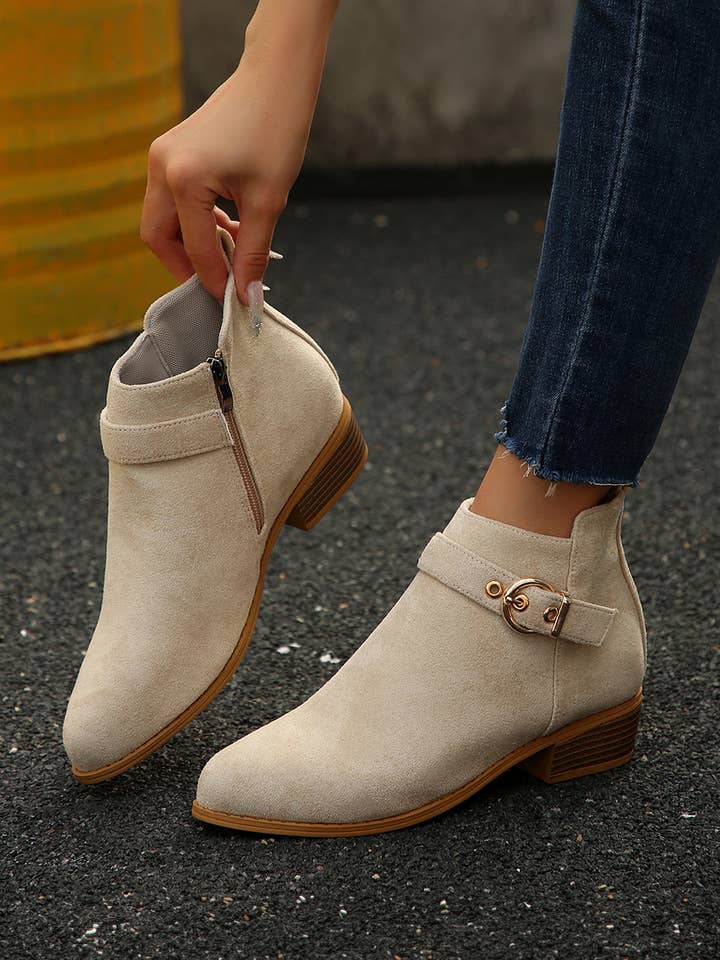 Eleanor Chunky Heel Suede Boots for wholesale by Threaded Pear