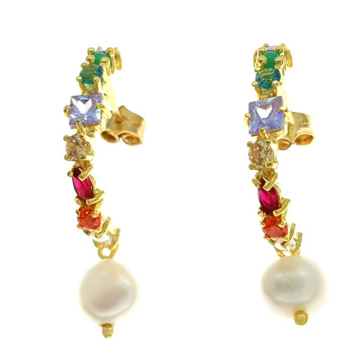 Pendientes tachuelas circonitas plata bañada en oro diseño baño 3 m para venta al por mayor de Mariax Jewels