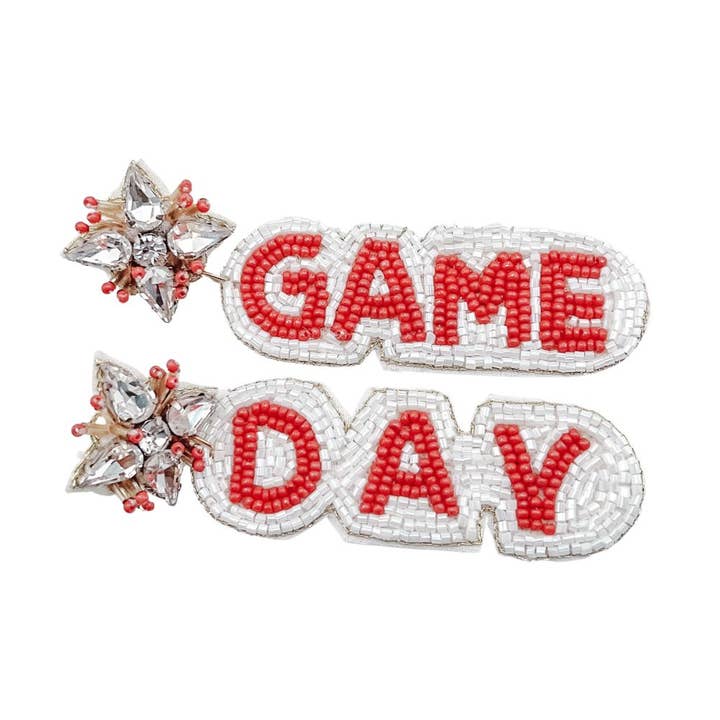 Game Day Earring Red/White for wholesale by Treasure Jewels Inc.