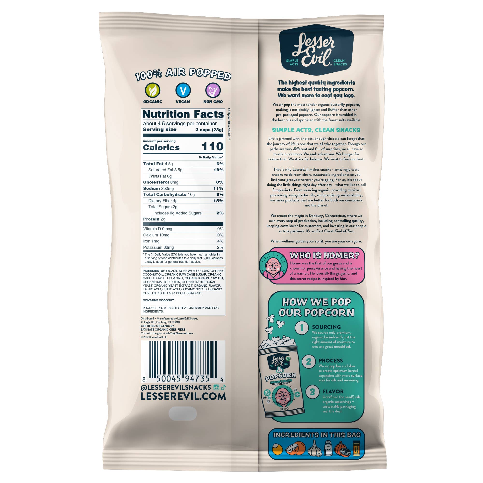 LesserEvil - Wholesale Popcorn - Organic Popcorn, Homer's Blend 4.6 oz1