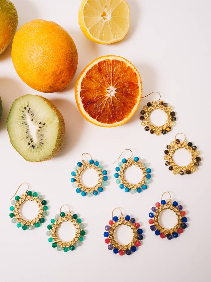 Brincos de tecido Bonaro | Pedras semipreciosas por atacado de Janna Conner