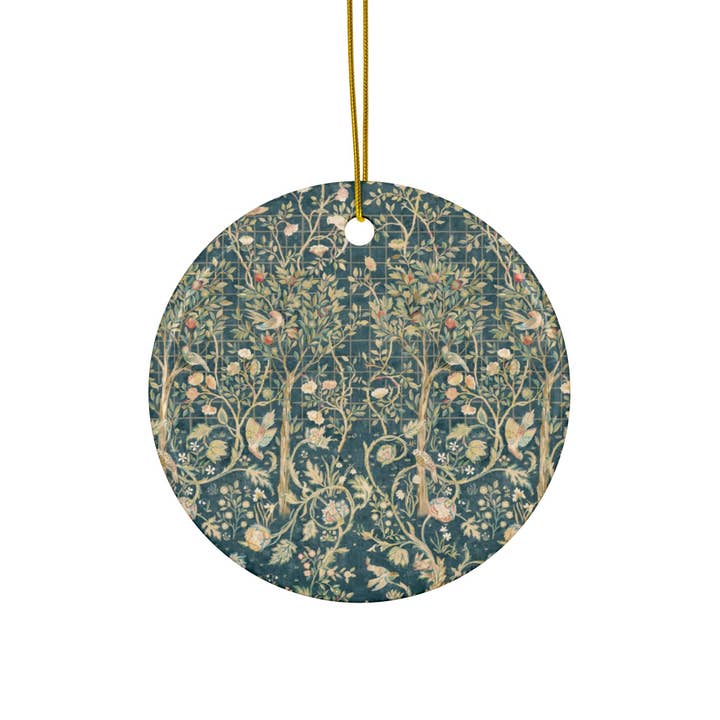 Ornamenti natalizi in ceramica ispirati a William Morris - Collezione Melsetter (Evergreen Teal) - Stampa su entrambi i lati: 1 pz, 3 pz, 5 pz, 10 pz per la vendita all'ingrosso da parte di Willy Morris Home Emporium