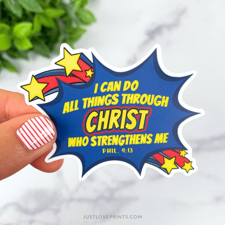 I Can Do All Things Through Christ Vinyl Sticker for wholesale by Just Love Prints - Catholic Stickers & Gifts