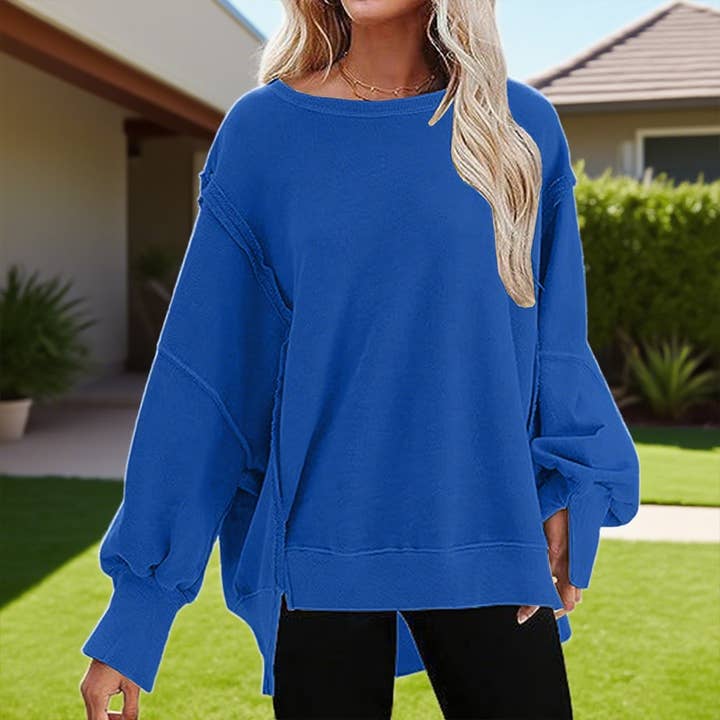 Solid-color round-neck casual loose sweatshirt for wholesale by Lily Clothing