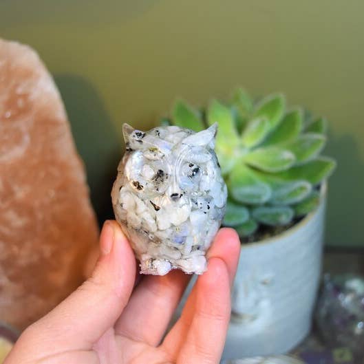 Moonstone Owl Resin Staty för wholesale av Knot Treasures