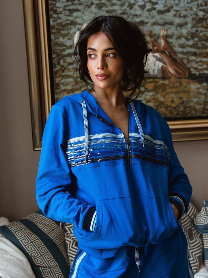 Regatta Sequin Chest Stripe Half Zip Pullover Hoodie for wholesale by Magic Collective