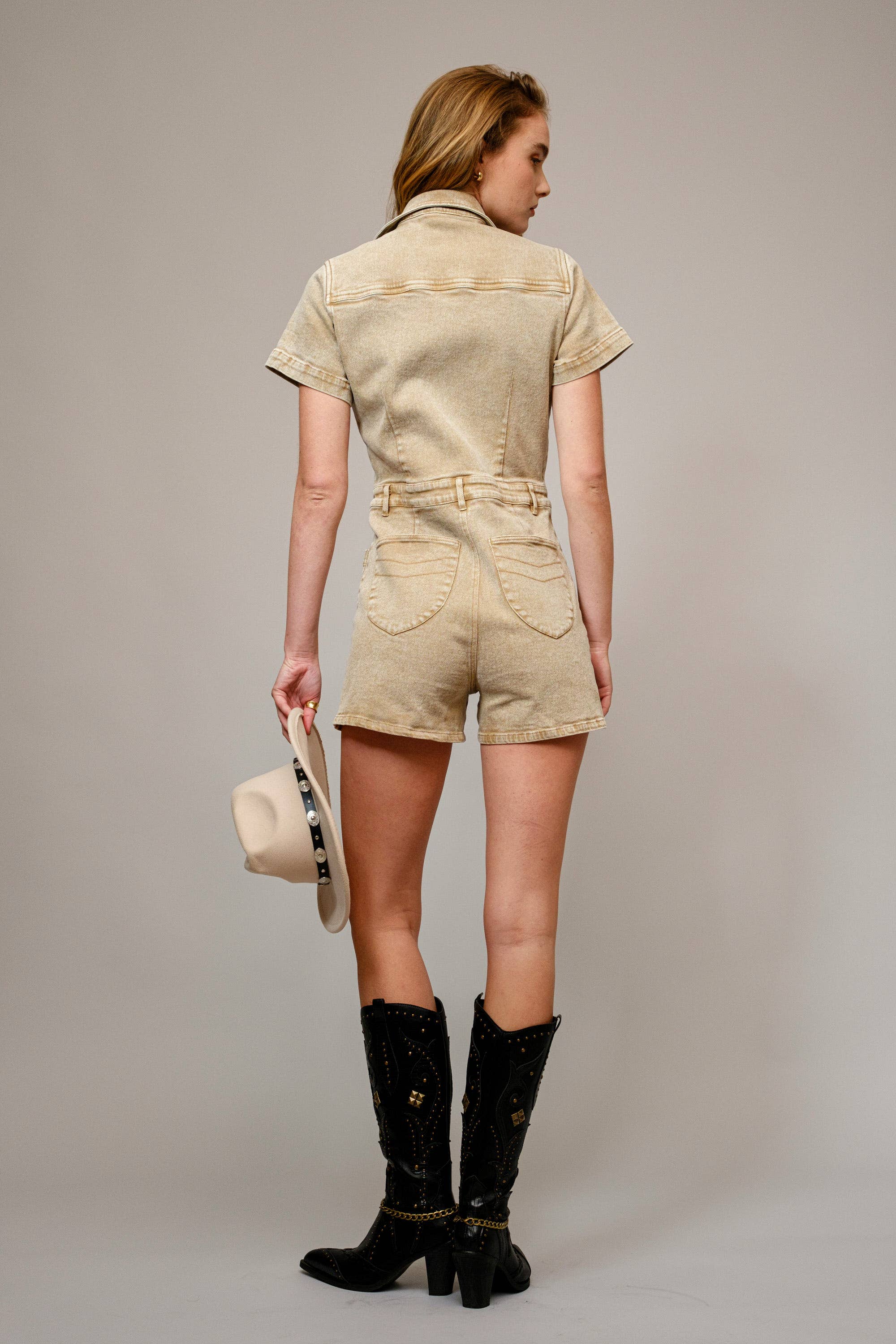 Blue B - Wholesale Romper - Women's - 23502R - Garment Washed Embroidered Denim Romper9