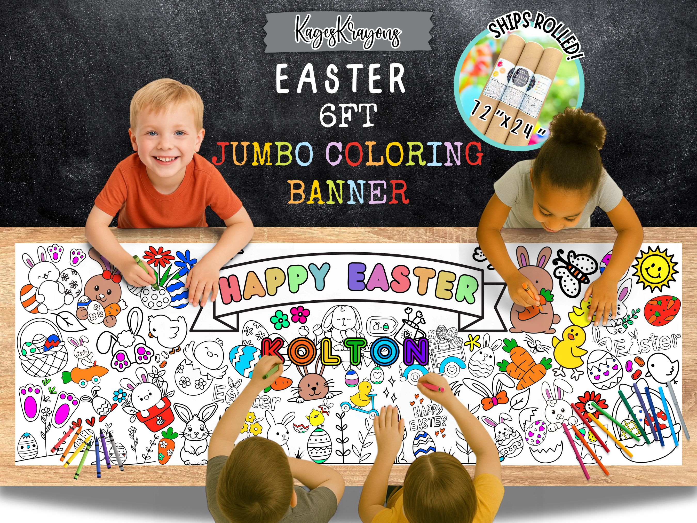 KagesKrayons – wholesale Colouring tablecloth – Child & baby – 6 Foot Easter Coloring Page Banner - Coloring Table Cover1