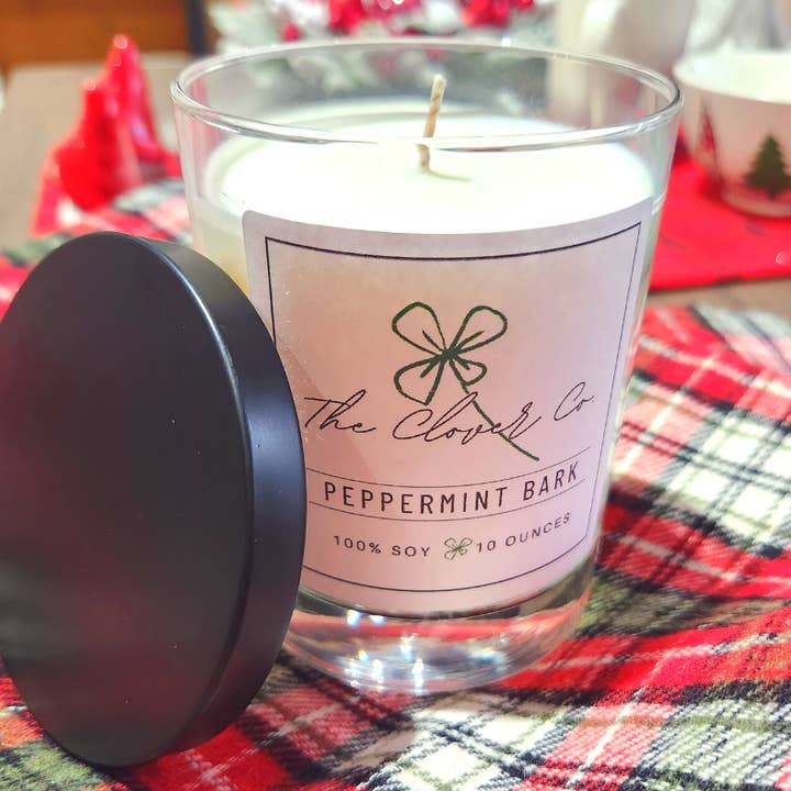 Peppermint Bark Soy Candle for wholesale by The Clover Co.