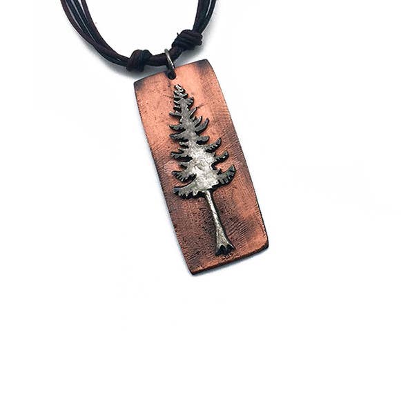 Anju Jewelry - Wholesale Pendant/Charm Necklace - Pewter Necklace - Pine Tree in Antique Silver/Antique Copper