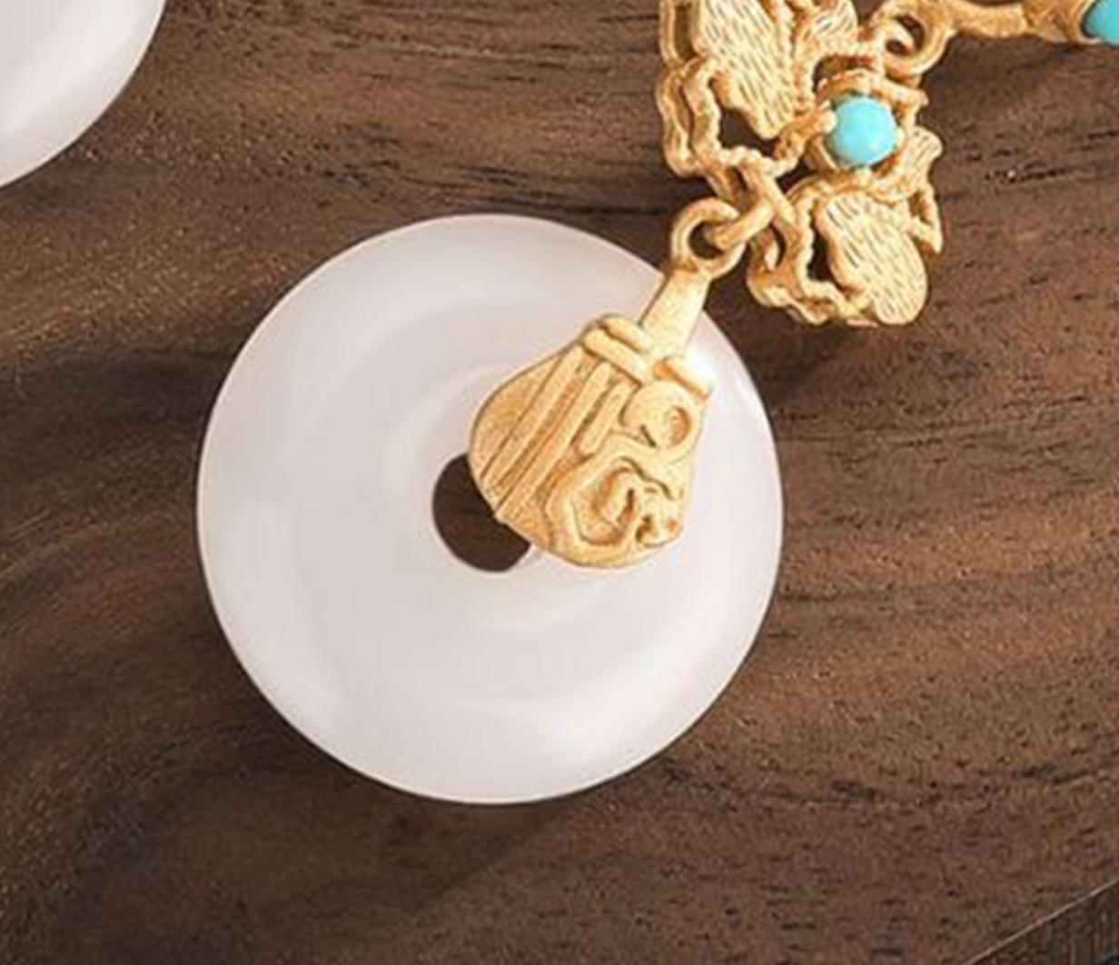 Bright MacMing - Wholesale Dangle Earrings - Golden Lotus Over White Jade Earrings1