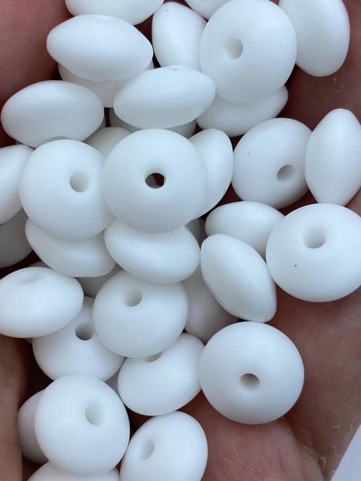 20 White Solid Silicone Lentil Beads - 12mm for wholesale by ASAP Craft Supplies