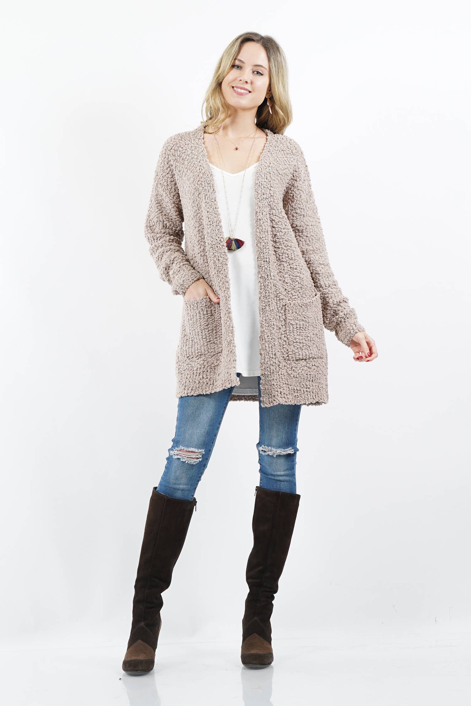 42POPS - Wholesale Cardigan - Women's - Popcorn Sweater Cardigan w/ Pockets41