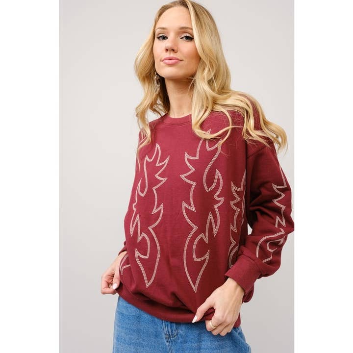 BNS - Wholesale Graphic Sweatshirt - Women's - Western Boots Stitch Long Sleeve Sweatshirt Top5