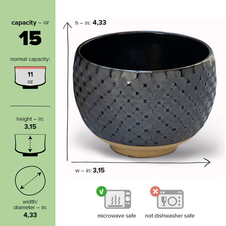 Aprikalife - Wholesale Bowl - Handmade Japanese Gray Matcha Tea Bowl with Black Pattern