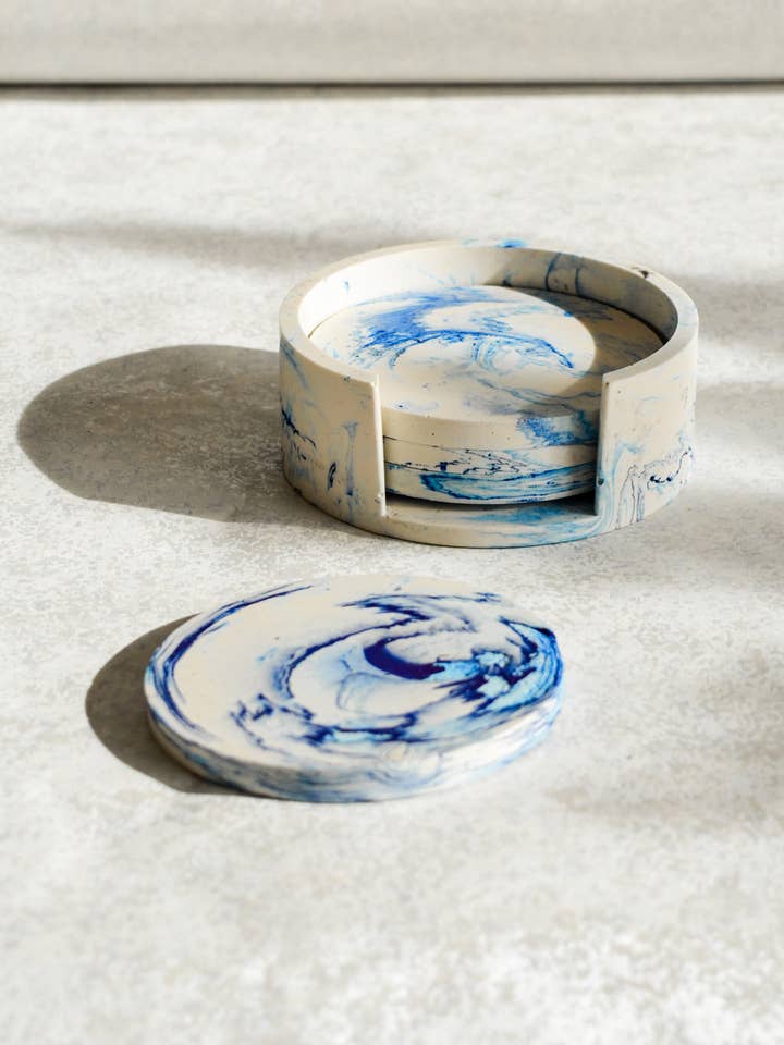 Ceramic Ionian Sea Round Coasters for wholesale by OLIRA HOME