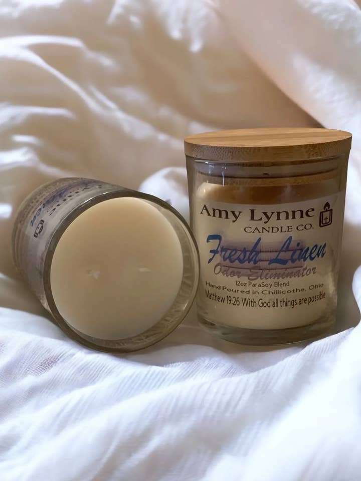 Candela eliminatrice di odori in lino fresco per la vendita all'ingrosso da parte di Amy Lynne Candle Company