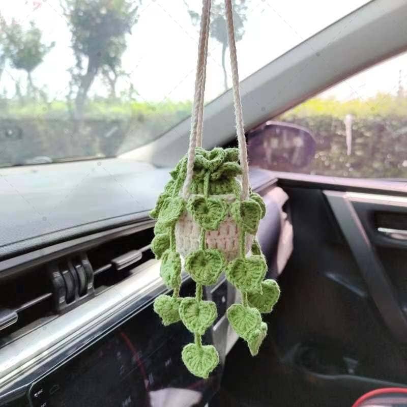 Anh2 LTD - Vente Breloque décorative pour voiture – unisexe - Plantes Monstera au crochet, breloques de voiture, plante suspendue au crochet4