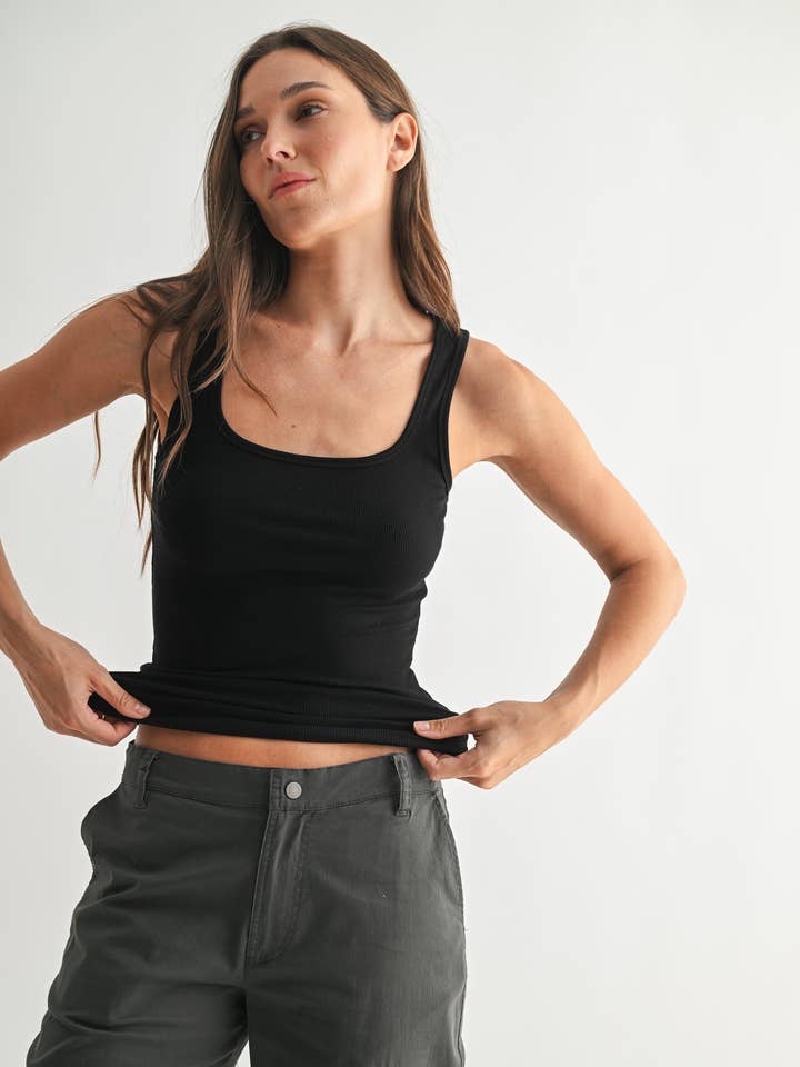 Mono B - Wholesale Tank Top - Women's - Square Neck Ribbed Tank Top