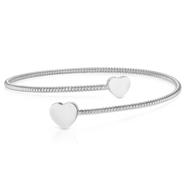 Silver with Rhodium Finish 2x20x57mm Textured Puff Heart Bypass Heart Bangle for wholesale by The Diamond Deal