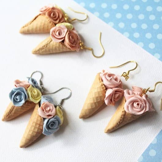 Ice Cream Earrings, Floral Polymer Clay Earrings, Summer for wholesale by Studio Niani